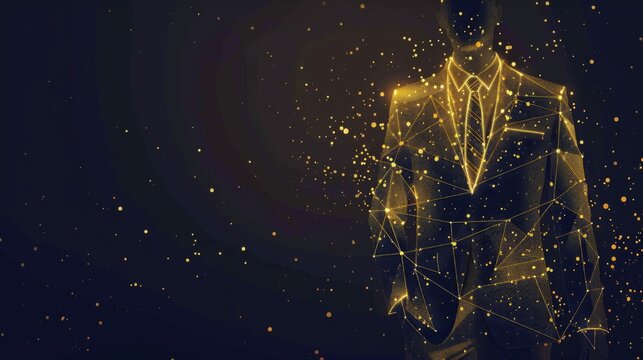 Dynamic business jazz of ticking and pulsating lines and dots, shimmering in gold hologram against a sleek black backdrop, offering ample copy space