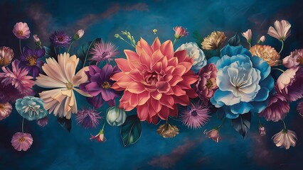 Beautiful flowers on the blue background