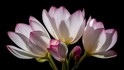 Beautiful elegant blossoming fresh flowers isolated on black