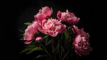 Obraz premium bouquet of pink peonies dark background : Generative AI