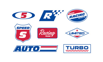 PrintSet streetwear auto racing logo ideas for a clothing brand. Design vector typography for decals auto and t-shirt streetwear clothing y2k style.