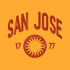 T-shirt stamp graphic, California travel wear typography emblem San Jose vintage tee print, sport apparel design shirt graphic print