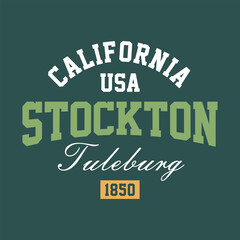 T-shirt stamp graphic, California travel wear typography emblem Stockton vintage tee print, sport apparel design shirt graphic print