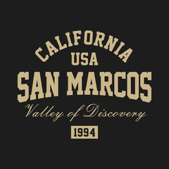 Fototapeta premium T-shirt stamp graphic, California travel wear typography emblem San Marcos vintage tee print, sport apparel design shirt graphic print