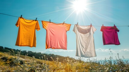 Colorful T-Shirts on Clothesline