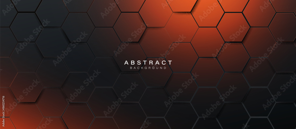 Aufkleber Abstract black and orange hexagon geometric pattern background. Futuristic digital high-technology banner. Vector illustration