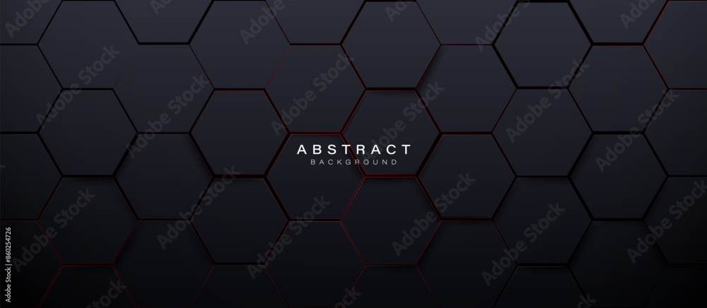 Leinwandbilder abstract black hexagon geometric pattern background with red glowing lines. futuristic digital high-