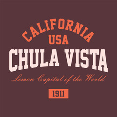 T-shirt stamp graphic, California travel wear typography emblem Chula Vista vintage tee print, sport apparel design shirt graphic print
