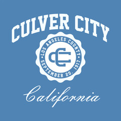 T-shirt stamp graphic, California travel wear typography emblem Culver City vintage tee print, sport apparel design shirt graphic print