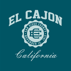 T-shirt stamp graphic, California travel wear typography emblem El Cajon vintage tee print, sport apparel design shirt graphic print
