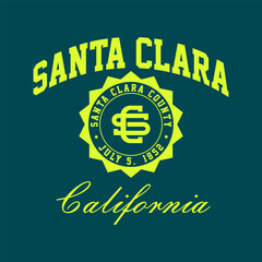 T-shirt stamp graphic, California travel wear typography emblem Santa Clara vintage tee print, sport apparel design shirt graphic print