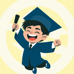 happy and blissful graduation boy with diploma