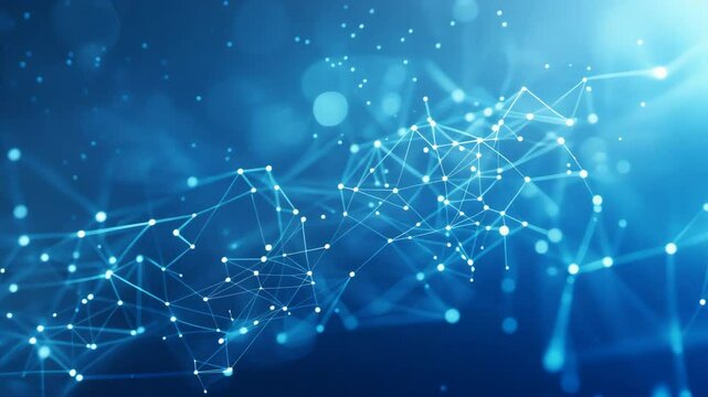 Abstract blue background with white dots connected in the form of low poly network.	
