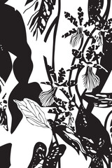 Abstract art nature background vector. Modern shape line art wallpaper. Boho foliage botanical tropical leaves and floral pattern design for summer sale banner , wall art, prints and fabrics.