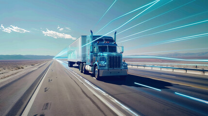 Smart Truck auf dem Highway. LKW mit moderner Technologie