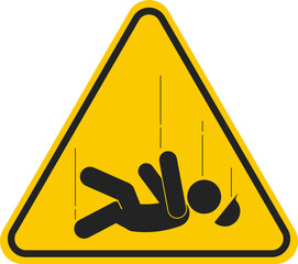 Triangle yellow sign worker falling from high surface, with head injury, for height fall risk safety danger sign