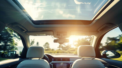 Fototapeta premium Close-up of the sunroof with sunlight streaming through