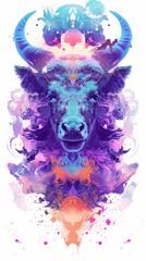 Psychedelic Digital Illustration of a Bull with Vibrant Colors and Abstract Patterns