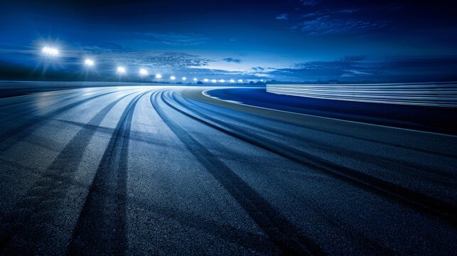 a long exposure shot of a race track at night.