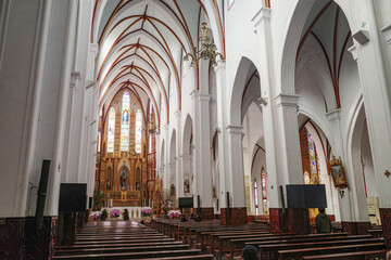 Fototapeta premium Hanoi, Vietnam - 7 Feb, 2023: Interior of the St Joseph's Cathedral, in old town Hanoi, Vietnam