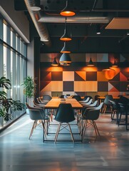 A conference room with a table and chairs