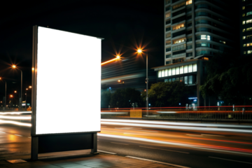 Modern billboard mockup on a busy urban street, with vibrant city lights