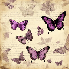 vintage floral paper with butterfly, design grunge. scrap booking backgrounds, wallpapers with butterfly.  vintage butterfly and plant frame card design with copy space.