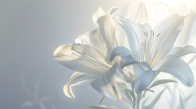Condolence card with white flowers lily Funeral symbol : Generative AI