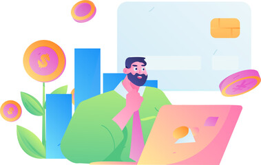 Internet financial management investment flat vector concept operation hand drawn illustration
