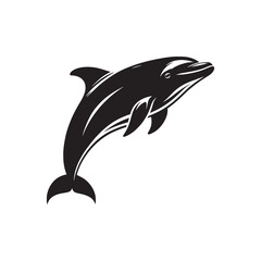Simplified bottlenose dolphin silhouette for various uses - sea life vector - dolphin black vector
