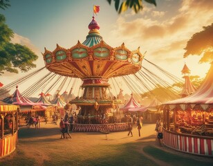 Fantasy Carnival - A vibrant carnival with magical rides, colorful tents, and fantastical