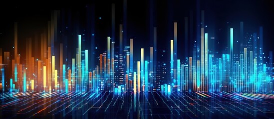 Abstract Cityscape of Digital Bars and Glowing Lights
