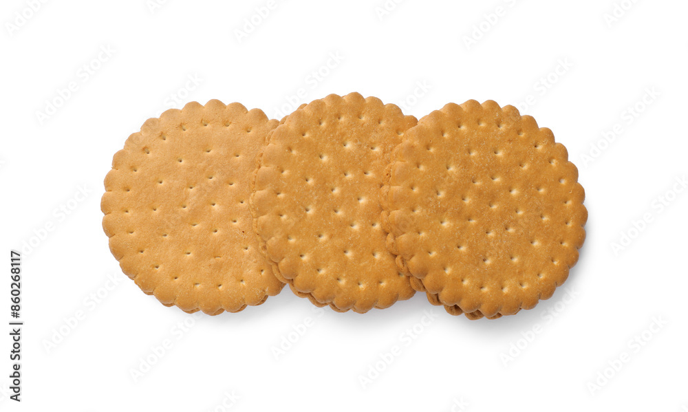 Wall mural Tasty sandwich cookies isolated on white, top view