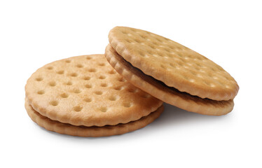 Fresh tasty sandwich cookies isolated on white