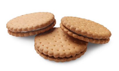 Three tasty sandwich cookies isolated on white