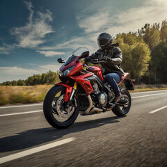 Motorcycle, high-speed design, cruising on the highway, realistic, 1080p --ar 16:9, Generative AI, A realistic image of a bike with a high-speed design