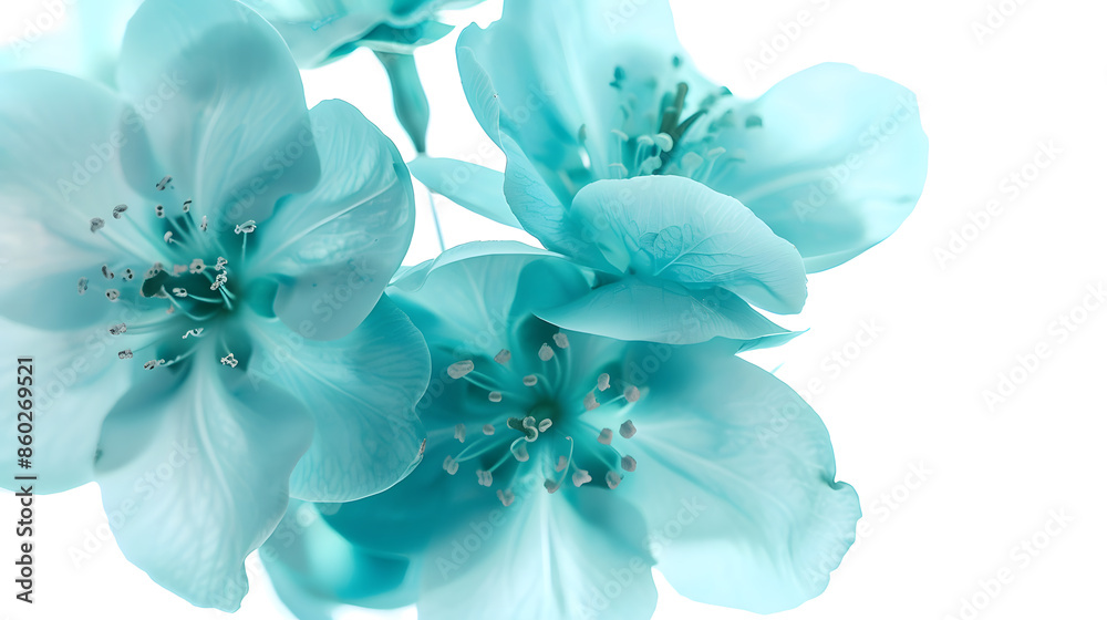 Poster Turquoise spring flowers on white isolated background with a clipping path Closeup For design Nature : Generative AI