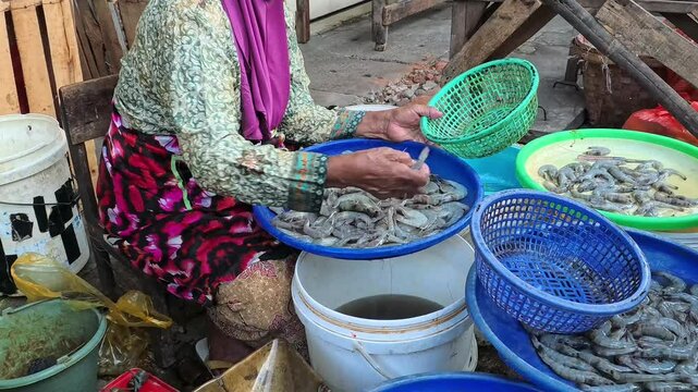 Shrimps sold in the traditional market in Indonesia
