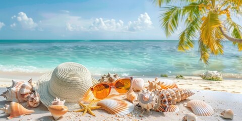 Summer Beach Accessories on White Sand