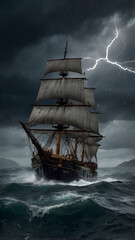 Fototapeta premium ship at sea during a thunderstorm