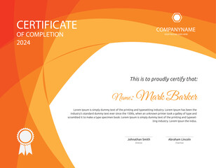 Certificate of Achievement Template. Abstract Certificate with Orange Colour.