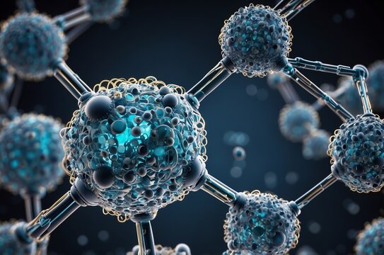 Digital illustration of virus on dark background. AI generated