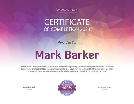 Multi colour achievement certificate template Vector illustration design. 