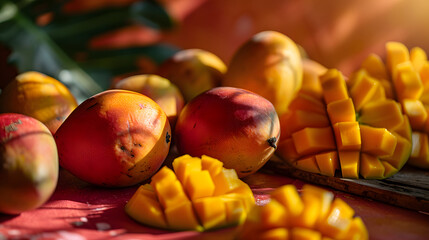 fresh mango top down view background poster 