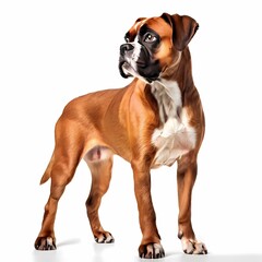 Obraz premium Boxer dog breed standing against white background, AI Generated