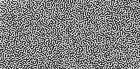 Abstract truing organic wallpaper Turing reaction diffusion monochrome seamless pattern with chaotic motion. Generative algorithm psychedelic background. Reaction-diffusion or truing pattern formation