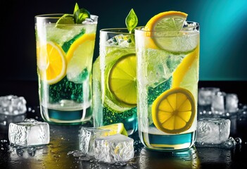 refreshing lemon lime soda citrus slices ice cubes glass, beverage, drink, carbonated, cold, transparent, fizzy, citrusy, chilled, cool, lemonade, limeade