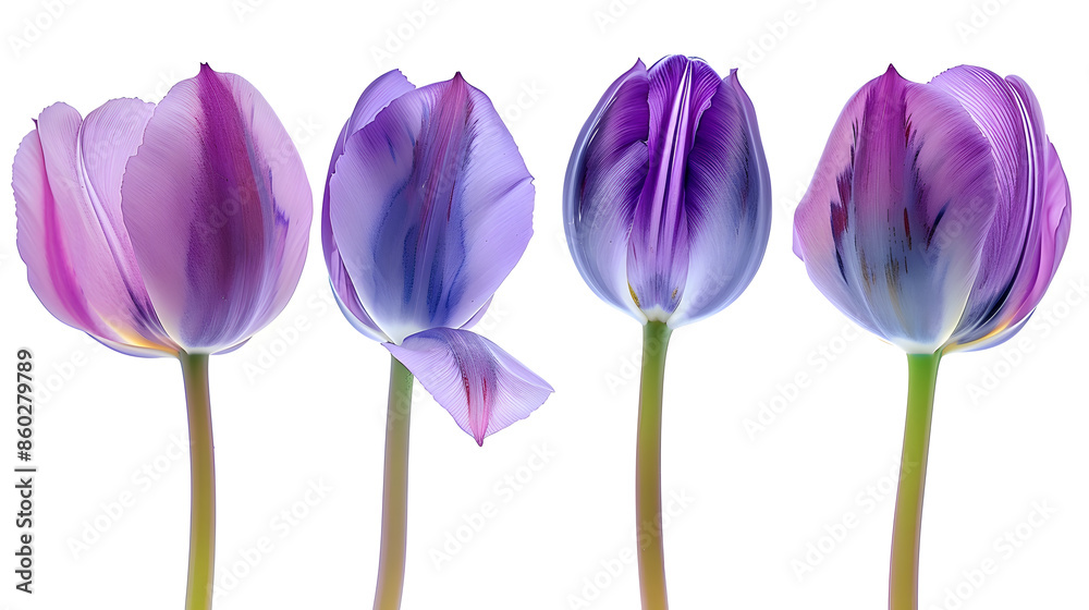 Poster bluepurple tulips flowers on a white isolated background with clipping path for design closeup natur