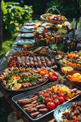 Fototapeta premium A long table filled with trays of various foods, perfect for events or parties