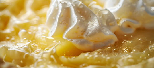 Close-up of fast food lemon meringue pie showcasing detailed textures of the creamy lemon filling and fluffy meringue